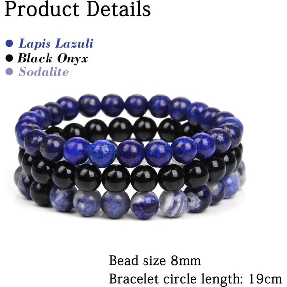 3PCS Sodalite Healing Crystal Natural Stone Beaded Stretch Bracelet for Women - Picture 5 of 6